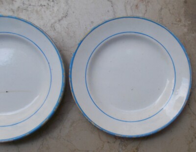Insieme Di Tre Piatti In Ceramica, Filettatura Blu, Vedova Besio E Figli