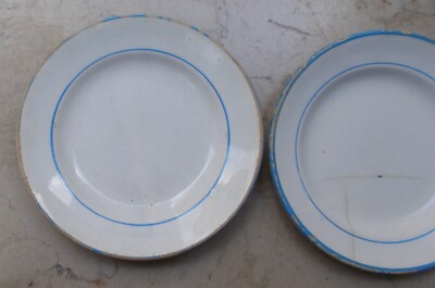 Insieme Di Tre Piatti In Ceramica, Filettatura Blu, Vedova Besio E Figli