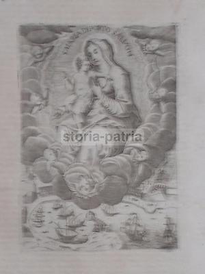 Stampa Popolare Devozionale: Antica Iconografia Della Madonna Di Porto Salvo Con Velieri