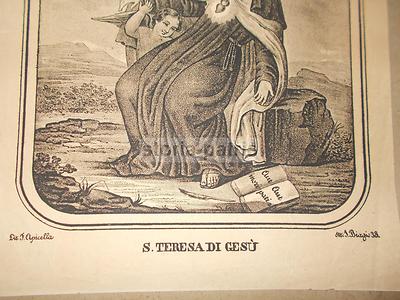 Santa Teresa Di Gesù, Antica Stampa Popolare Devozionale, Litografia Napoletana Del XIX Secolo