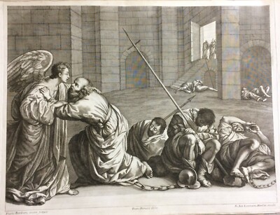Antica Stampa Popolare Devozionale   Artista Guercino   Petrucci   Lorenzini   Scena Biblica