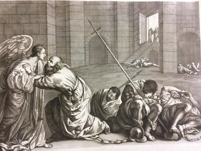 Antica Stampa Popolare Devozionale   Artista Guercino   Petrucci   Lorenzini   Scena Biblica