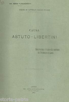 Puglia, Lecce: Giuridica, Notariato, Testamento E Psichiatria. Causa Astuto   Libertini, 1901