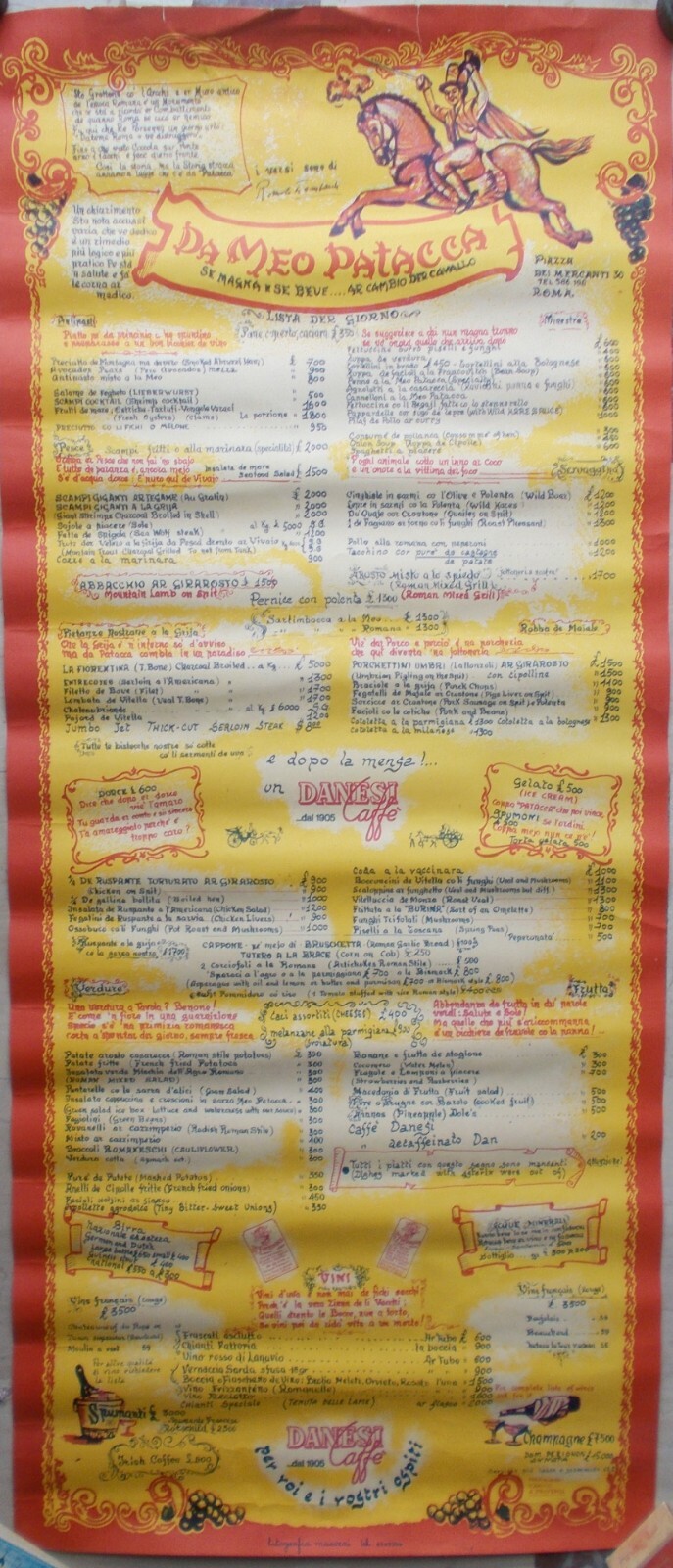 Cucina, Trattorie Di Roma, Folklore, Dialetto, Caffè Danesi, Meo Patacca, Pubblicità