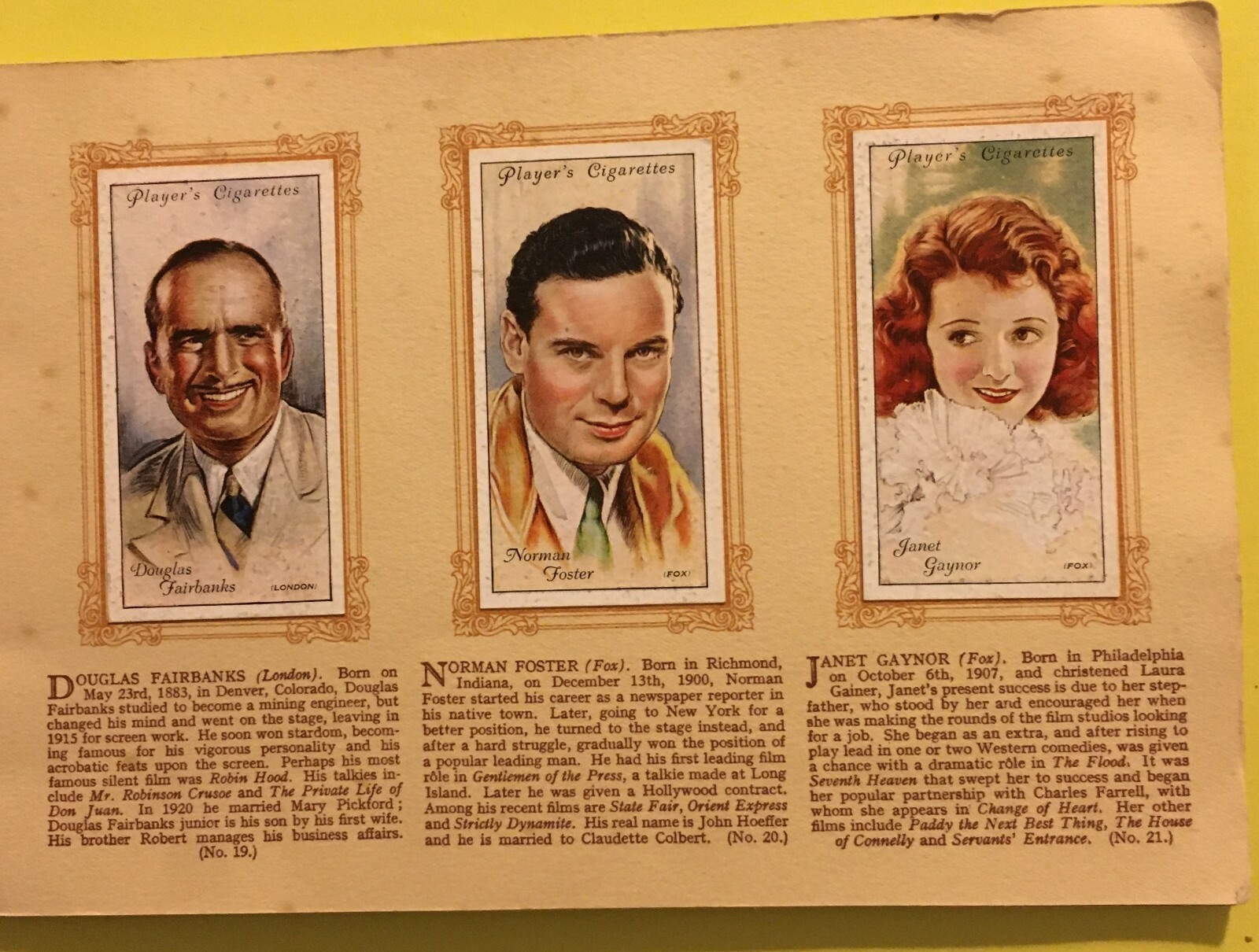 Cinema, Attori, Attrici, Film, Figurine Pubblicitarie, Raro Album, John Player'S, 1930 Circa