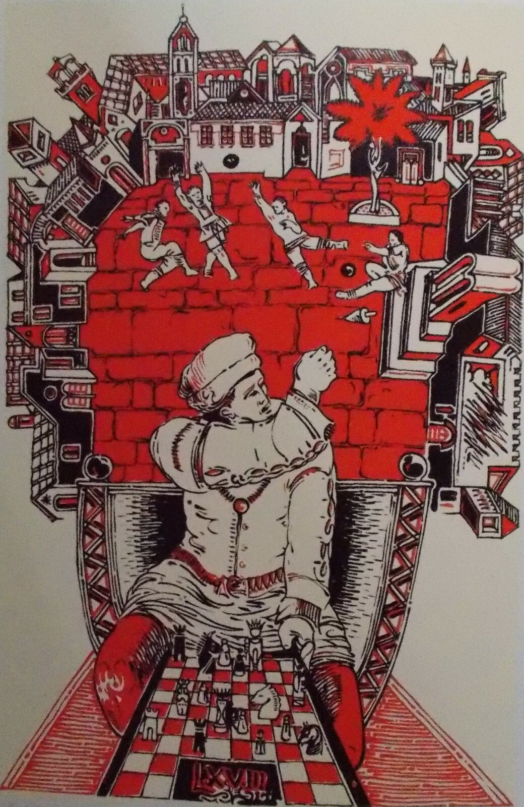 Franco Giordano, Illustrazione Medievale Con Scacchi E Gioco Della Palla