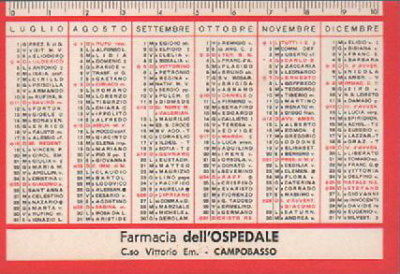 Molise, Campobasso: Medicina, Farmacia, Ipnotici. Calendarietto Da Collezione