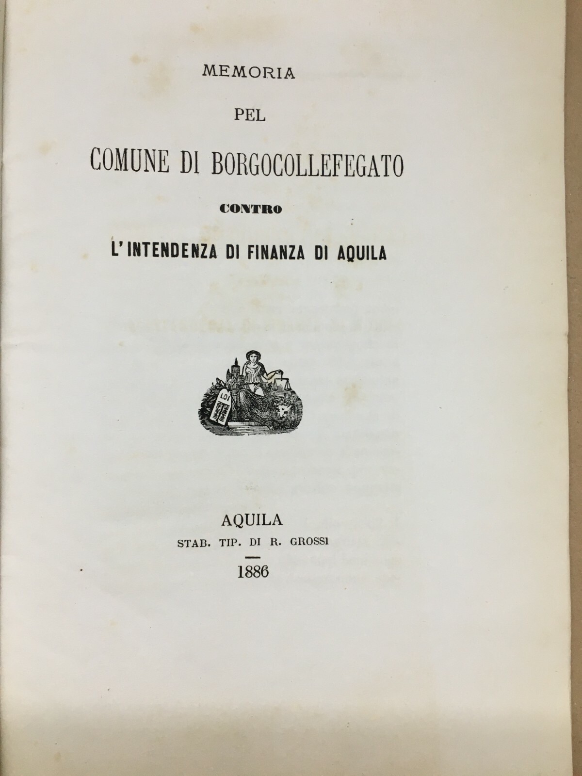 Memoria Giuridica 1886 Borgocollefegato L'Aquila Serafino Selli