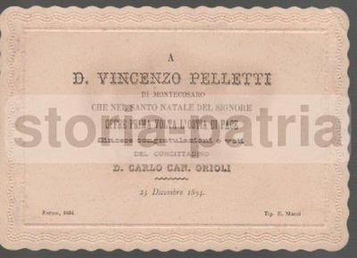 Marche, Fermo, Montecosaro. Orioli, Pelletti. Antico Biglietto Augurale Da Collezione