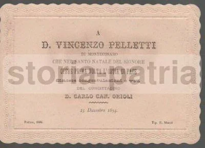 Marche, Fermo, Montecosaro. Orioli, Pelletti. Antico Biglietto Augurale da Collezione