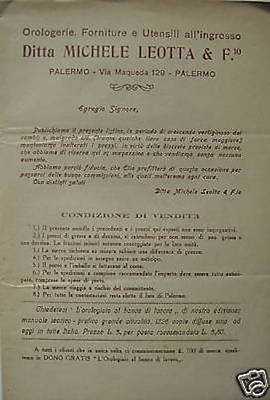 Sicilia, Palermo, Orologeria, Ricambi, Leotta: Raro Listino