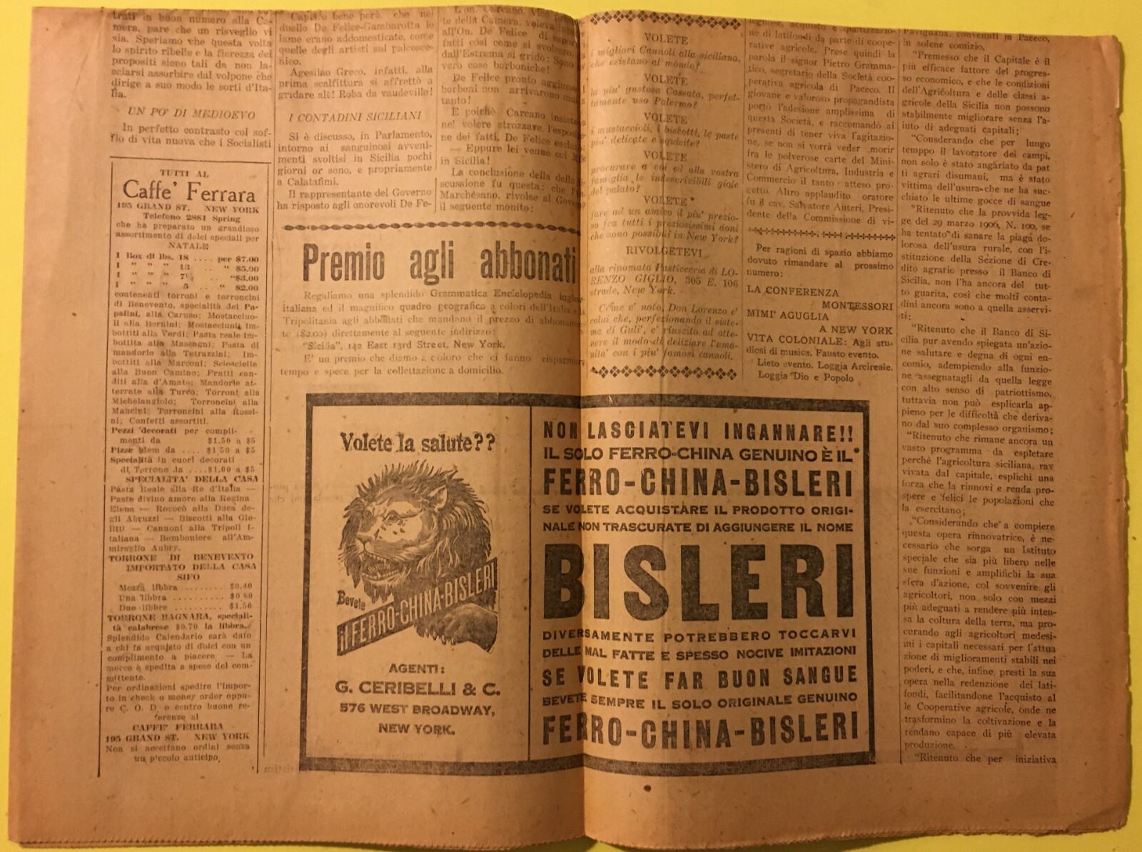 Sicilia: Emigrazione, Siciliani In America, Palermo, Movimento Cooperativista (Dicembre 1913)