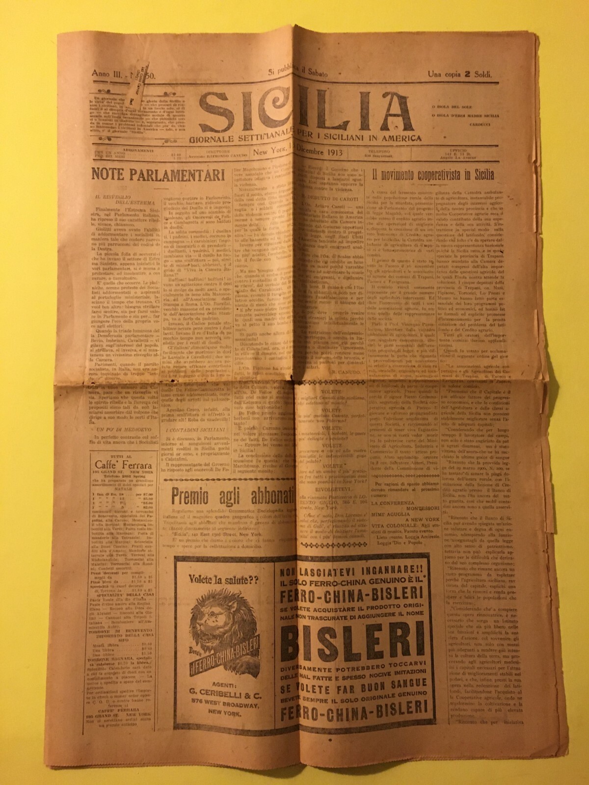 Sicilia: Emigrazione, Siciliani In America, Palermo, Movimento Cooperativista (Dicembre 1913)