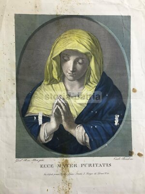 Antica Stampa Popolare Devozionale: Madonna Della Purità   Carlo Biondi Da Guido Reni