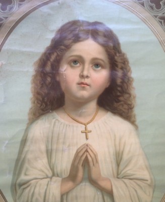 Stampa Popolare Devozionale. Bambino In Preghiera. Cromolitografia