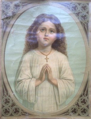 Stampa Popolare Devozionale. Bambino In Preghiera. Cromolitografia