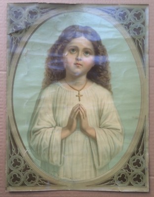 Stampa Popolare Devozionale. Bambino In Preghiera. Cromolitografia