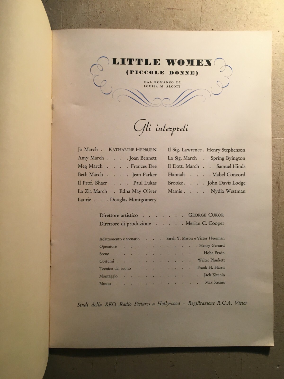 Venezia: Cinema   Little Women (Piccole Donne). Alcott, Hepburn, RKO Hollywood, Lux Torino