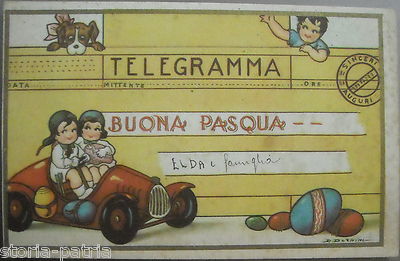 Arte Per Bambini E Illustratori d'Epoca: Cartolina Di Pasqua A Forma Di Telegramma