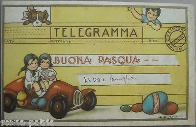 Children's Art and Period Illustrators: Easter Postcard Shaped Like a Telegram