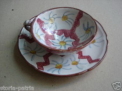 Tazza Con Piattino In Ceramica Policroma Bozzelli, Rapino