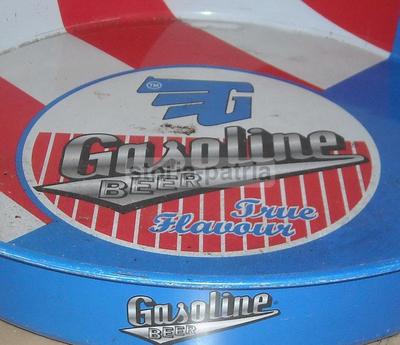 Vassoio Pubblicitario Gasoline Beer In Metallo Litografato