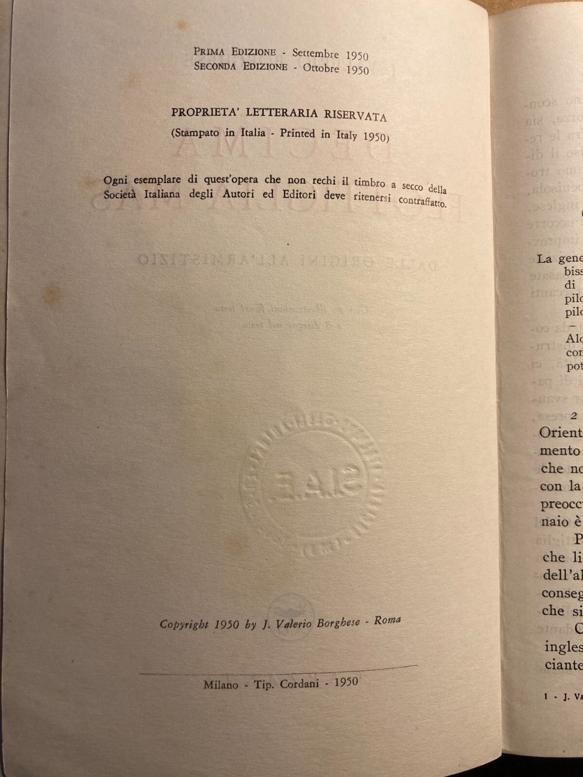 Decima Flottiglia MAS: Dalle Origini All'Armistizio J. Valerio Borghese (1950)