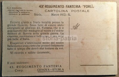 Militaria: Cartolina 43° Reggimento Fanteria Forlì, Allegoria Dell'Italia E Battaglie Storiche, 1932