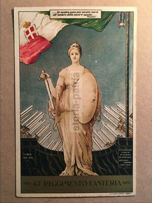 Militaria: Cartolina 43° Reggimento Fanteria Forlì, Allegoria Dell'Italia E Battaglie Storiche, 1932