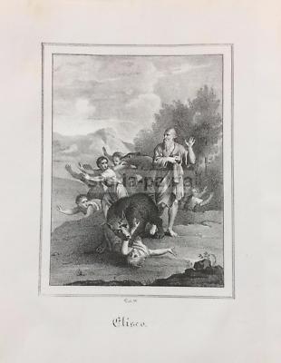 Antica Stampa Popolare Napoletana: Eliseo. Litografia Wenzel, Scena Biblica, XIX Secolo