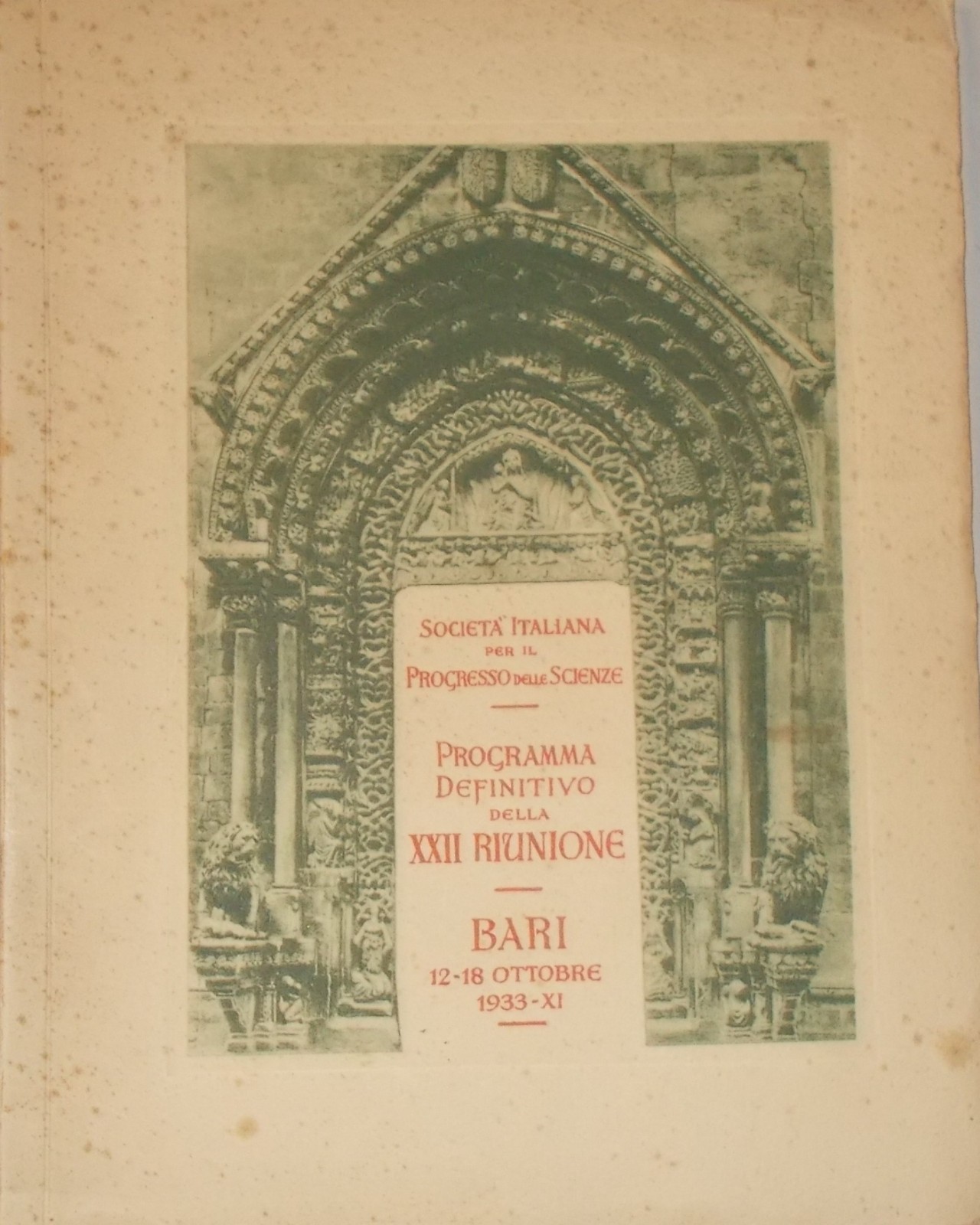 Puglia: Congresso Sips 1933, Programma Della Manifestazione (Bari, Gargano, Matera)