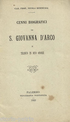 1922 Biografia E Triduo Di Santa Giovanna d'Arco, Nicola Benincasa Palermo