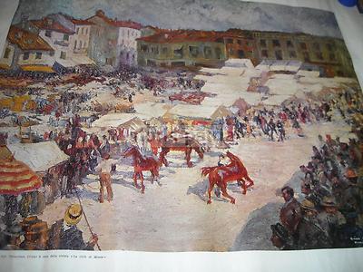 Folklore E Arte: Animata Scena Di Mercato A Monza, Piazza Mercato, 1910. Arte Di Guido Caprotti.