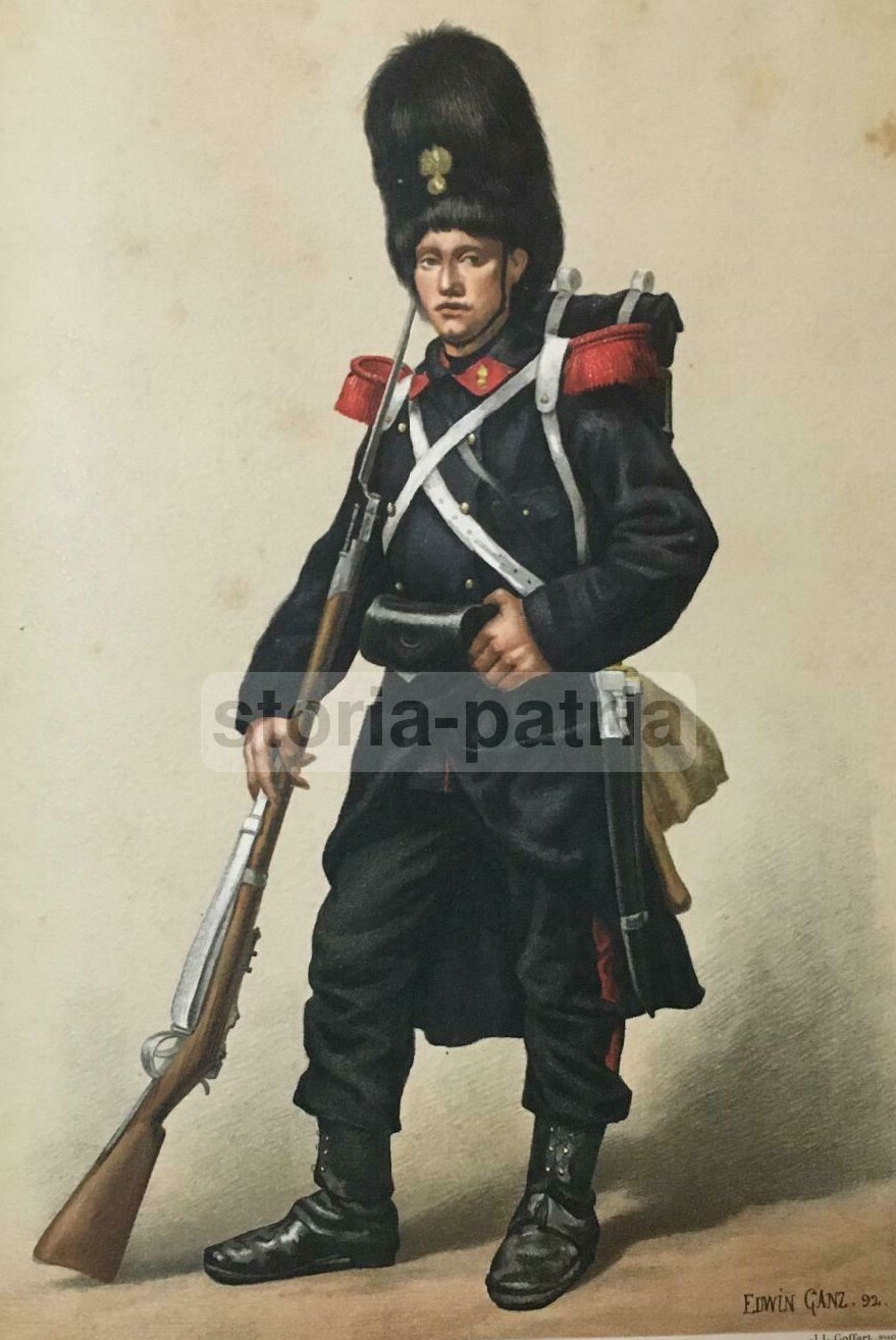 Militaria, Armata Belga: Soldato Granatiere In Divisa, Artista Edwin Ganz, 1892