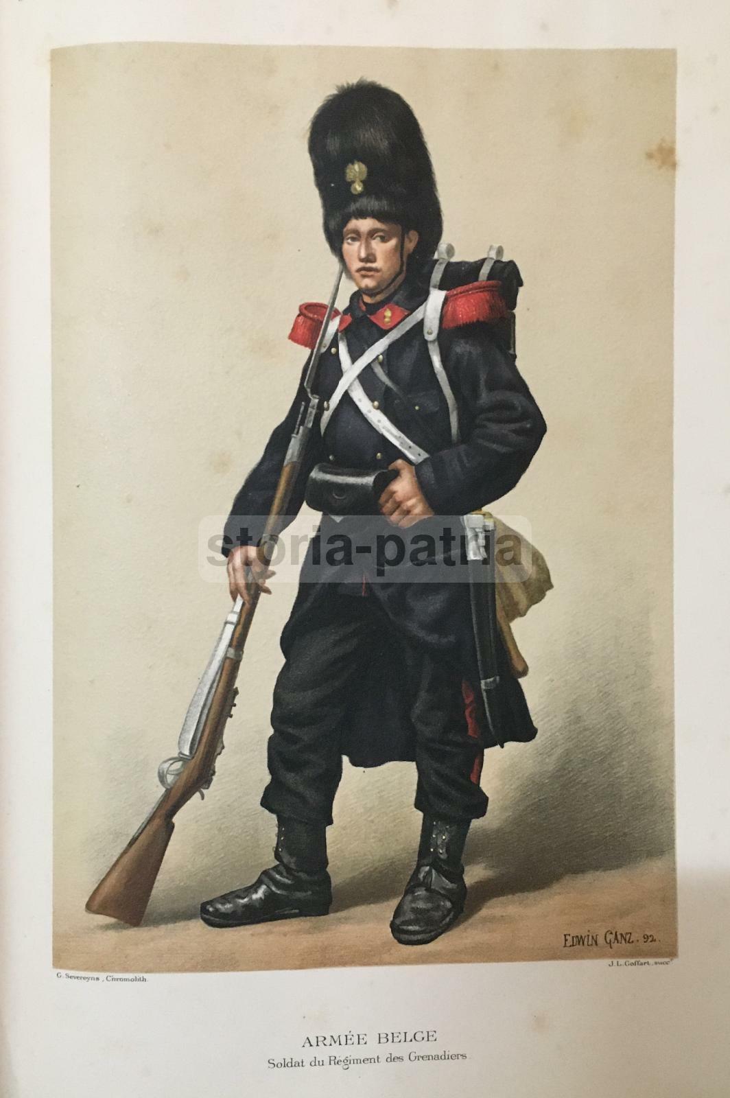 Militaria, Armata Belga: Soldato Granatiere In Divisa, Artista Edwin Ganz, 1892