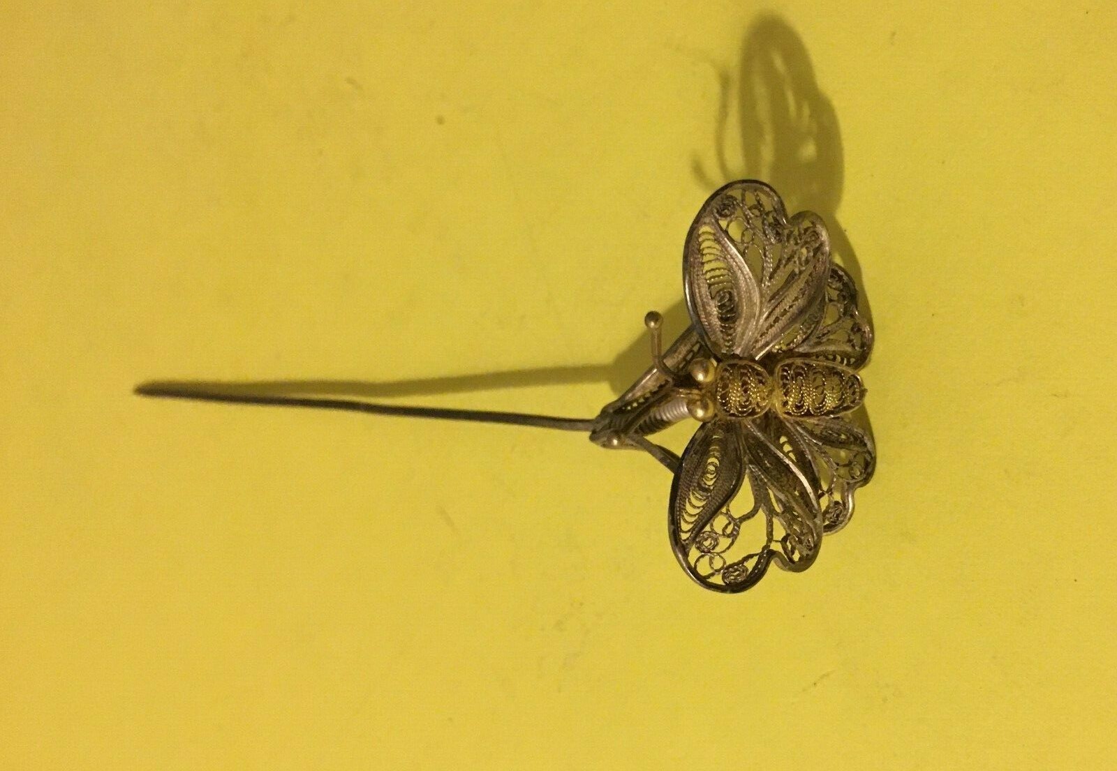 Artistico Spillone Da Collezione Per Acconciature O Cappelli: Farfalla In Filigrana