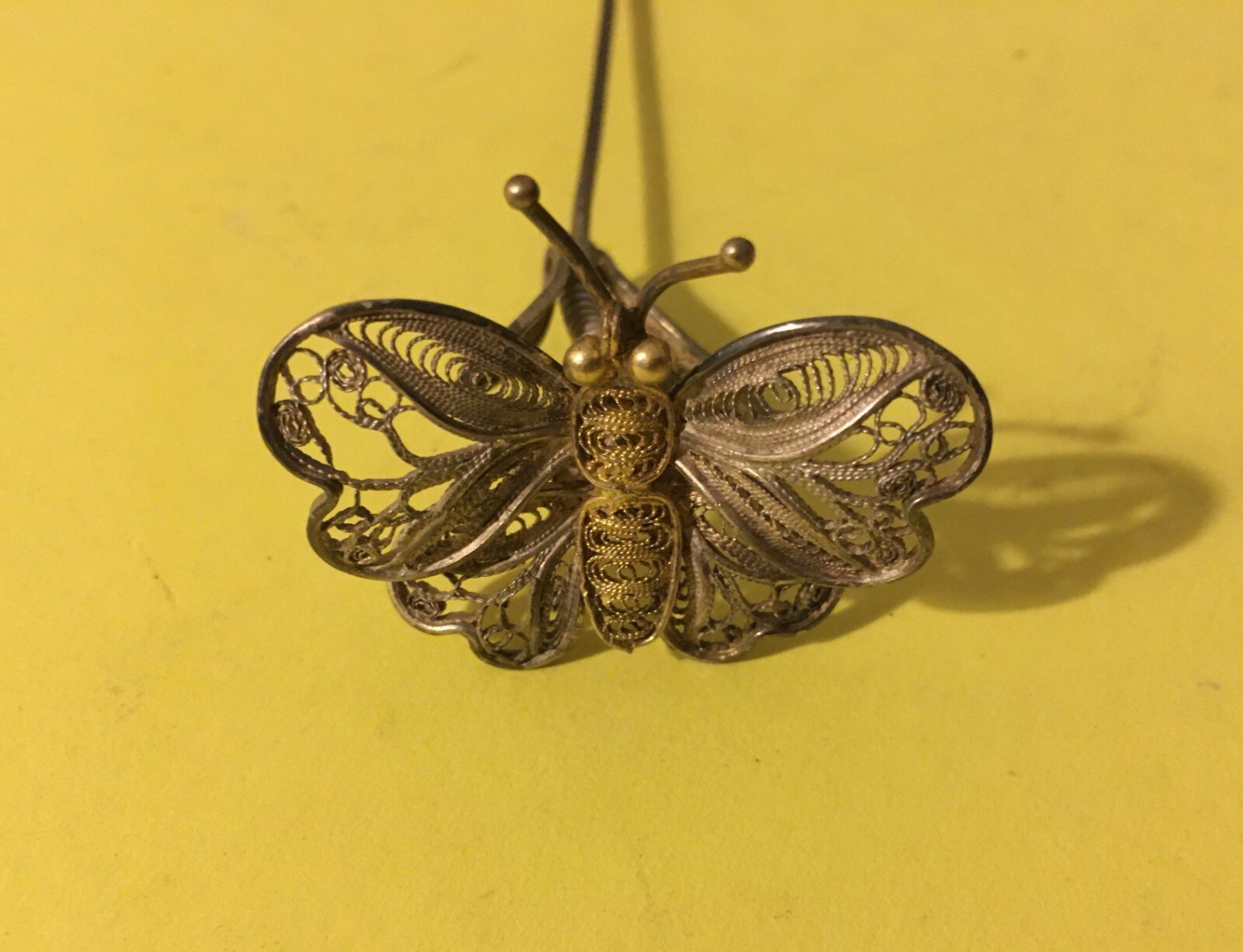 Artistico Spillone Da Collezione Per Acconciature O Cappelli: Farfalla In Filigrana