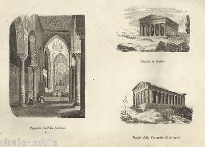 Sicilia, Palermo, Cappella Reale, Tempio Di Girgenti, Tempio Di Segeste Stampa Dell'800