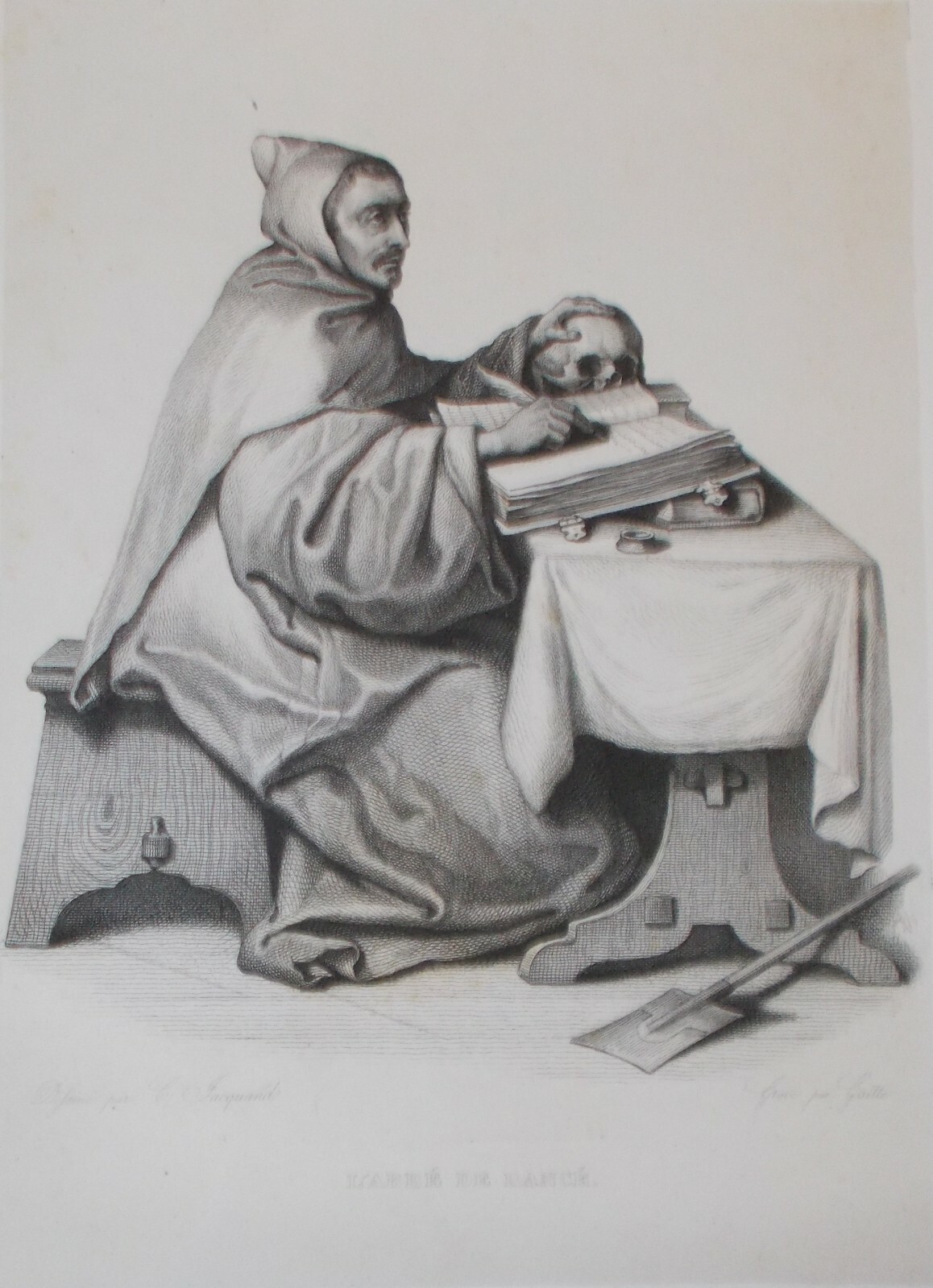 Antico Ritratto Dell'Abate De Rancé, Incisione Di Gaitte Da Jacquand, XIX Secolo