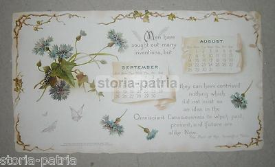 Calendario 1898, Agosto E Settembre, Decori Floreali, Stampa Cromolitografica