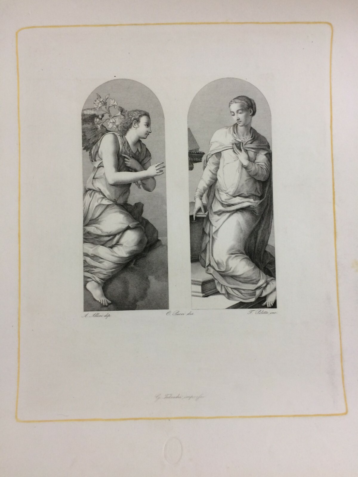 Annunciazione, Antica Incisione All'Acquaforte Da Alessandro Allori (il Bronzino)