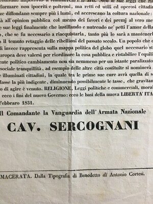 Marche, Macerata: Libertà E Costituzione, Armata Nazionale, Sercognani, Aprile 1831