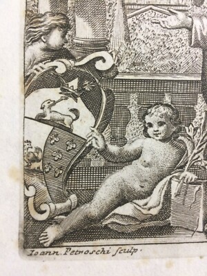 Antica Stampa Popolare Devozionale Con Araldica, Scena Biblica E San Domenico