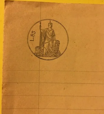 Collectible Revenue Stamped Paper, Italian Republic, 85 Lire, Watermarked, Fabriano, 1952