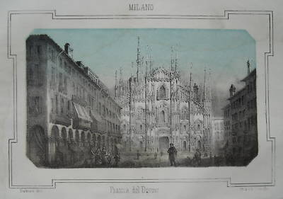 Milano: Piazza Duomo, Antica Litografia, XIX Secolo