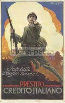 Militaria: Banche, Credito Italiano, Prestito Nazionale, Artista Mauzan, Pubblicità