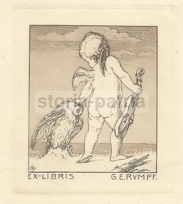 Ex Libris Decorativo: Allegoria Della Musica, Angioletto Con Violino, Rumpf