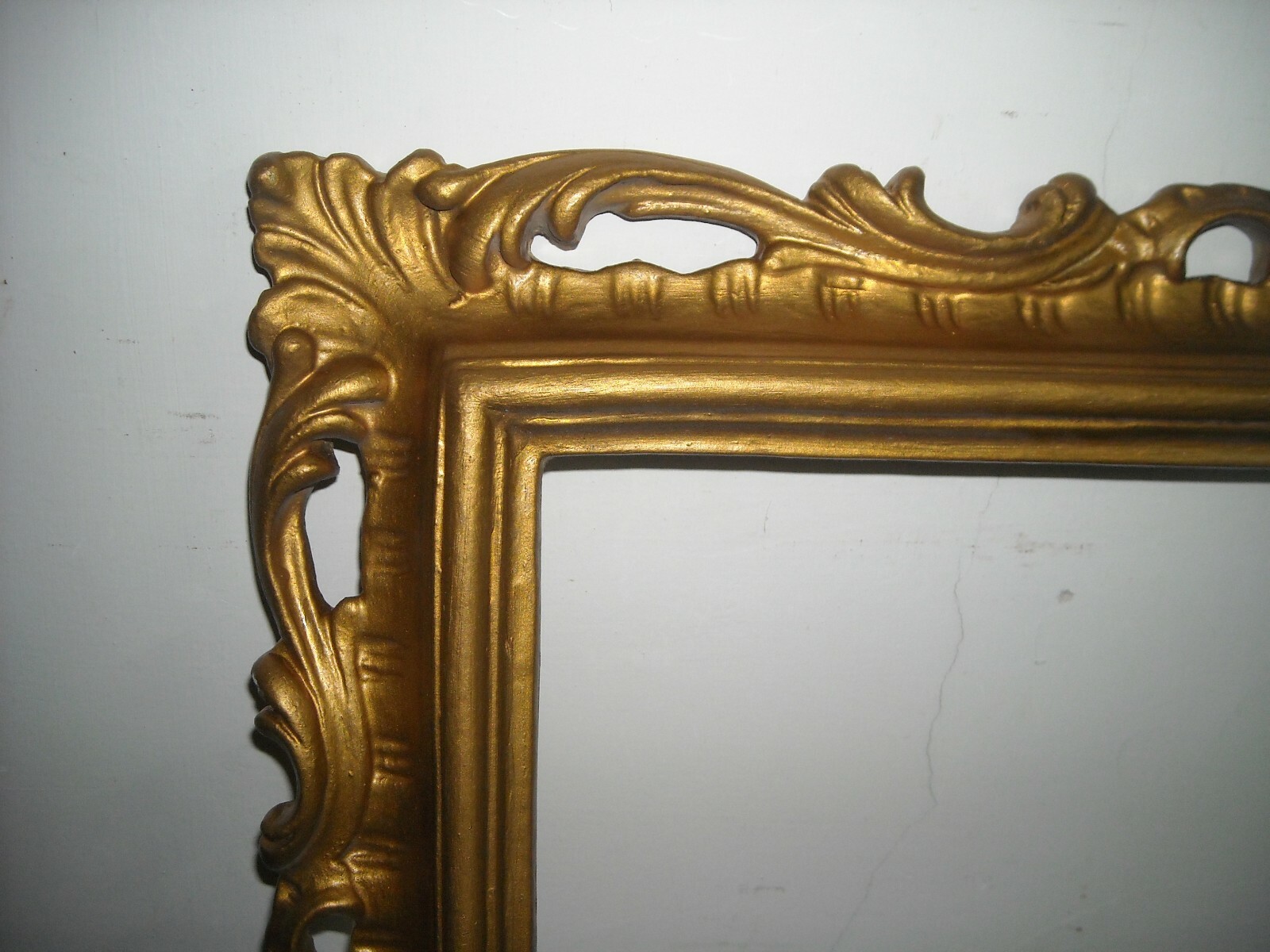 Cornice Dorata In Gesso Con Decorazioni Vegetali A Rilievo