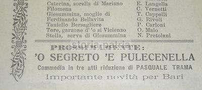 Teatro Margherita, Bari: Commedia Napoletana Di Murolo, Amodio, Raspantini, Torelli, 1919