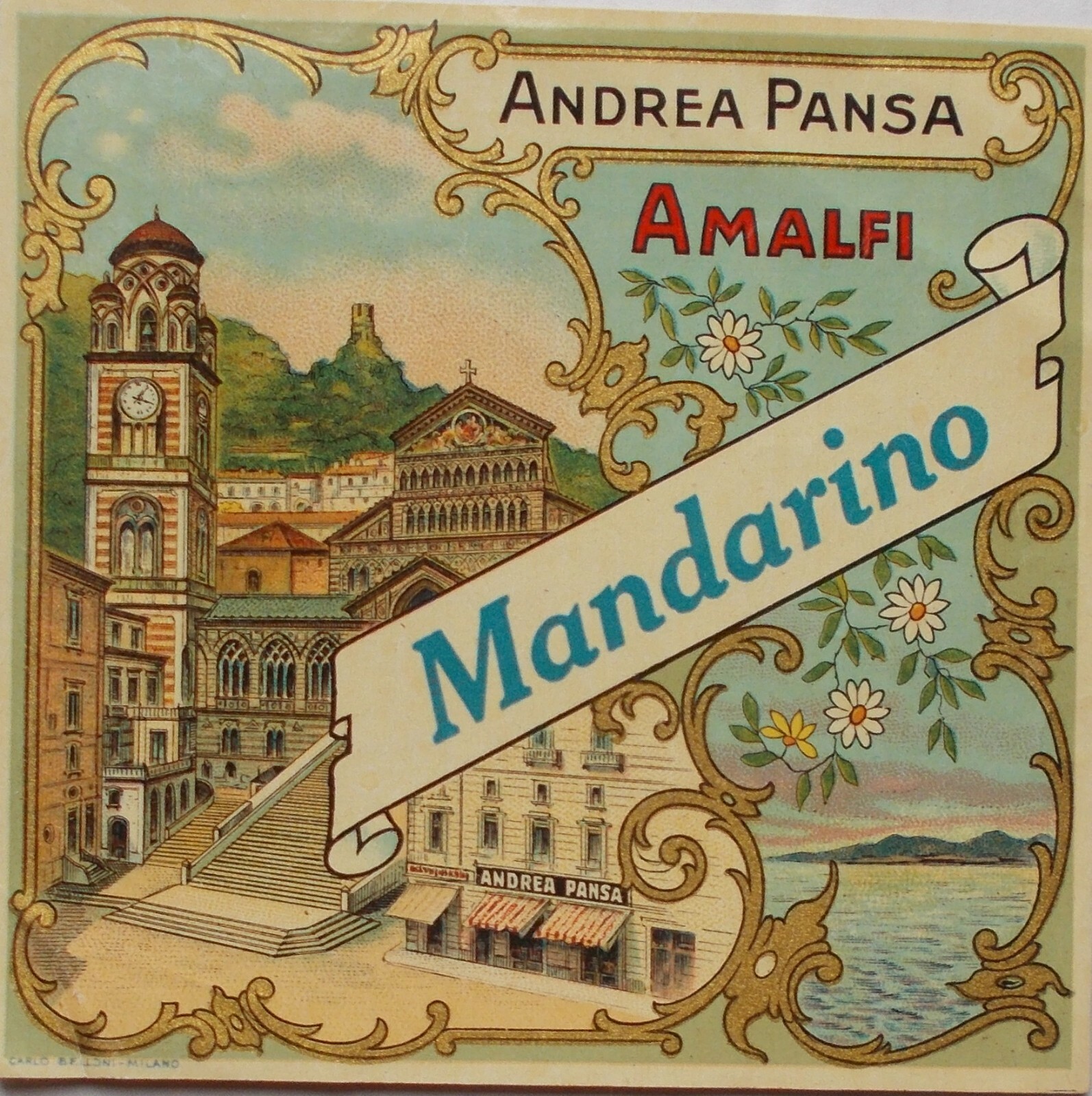 Campania, Amalfi: Pubblicitaria d'Epoca. Veduta Del Duomo E Liquore Mandarino